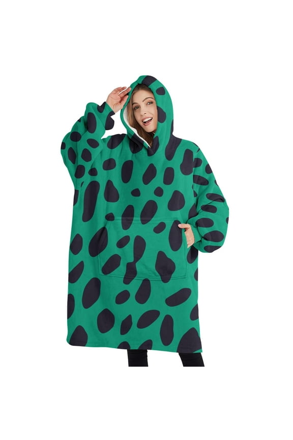 Oversized Wearable Blanket Hoodie,Green and Black Of Leopard Print Sherpa Blanket Hoodie with Super Pockets,Super Warm Fuzzy Pullover for Women & Men