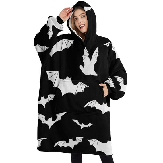 Oversized Wearable Blanket Hoodie,Halloween Bat Silhouettes Sherpa Blanket Hoodie with Super Pockets,Super Warm Fuzzy Pullover for Women & Men