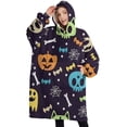 thumbnail image 1 of Oversized Wearable Blanket Hoodie,Halloween Colorful Spooky Elements Sherpa Blanket Hoodie with Super Pockets,Super Warm Fuzzy Pullover for Women & Men, 1 of 6