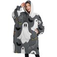 thumbnail image 1 of Oversized Wearable Blanket Hoodie,Halloween Ghost Eyes Pattern Sherpa Blanket Hoodie with Super Pockets,Super Warm Fuzzy Pullover for Women & Men, 1 of 6