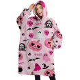 thumbnail image 1 of Oversized Wearable Blanket Hoodie,Halloween Pink Spooky Hearts and Ghosts Sherpa Blanket Hoodie with Super Pockets,Super Warm Fuzzy Pullover for Women & Men, 1 of 6