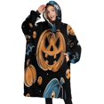 thumbnail image 1 of Oversized Wearable Blanket Hoodie,Halloween Pumpkins Skulls Bats and Eyeballs Sherpa Blanket Hoodie with Super Pockets,Super Warm Fuzzy Pullover for Women & Men, 1 of 6
