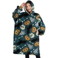 thumbnail image 1 of Oversized Wearable Blanket Hoodie,Halloween Spooky Icons Pattern Sherpa Blanket Hoodie with Super Pockets,Super Warm Fuzzy Pullover for Women & Men, 1 of 6