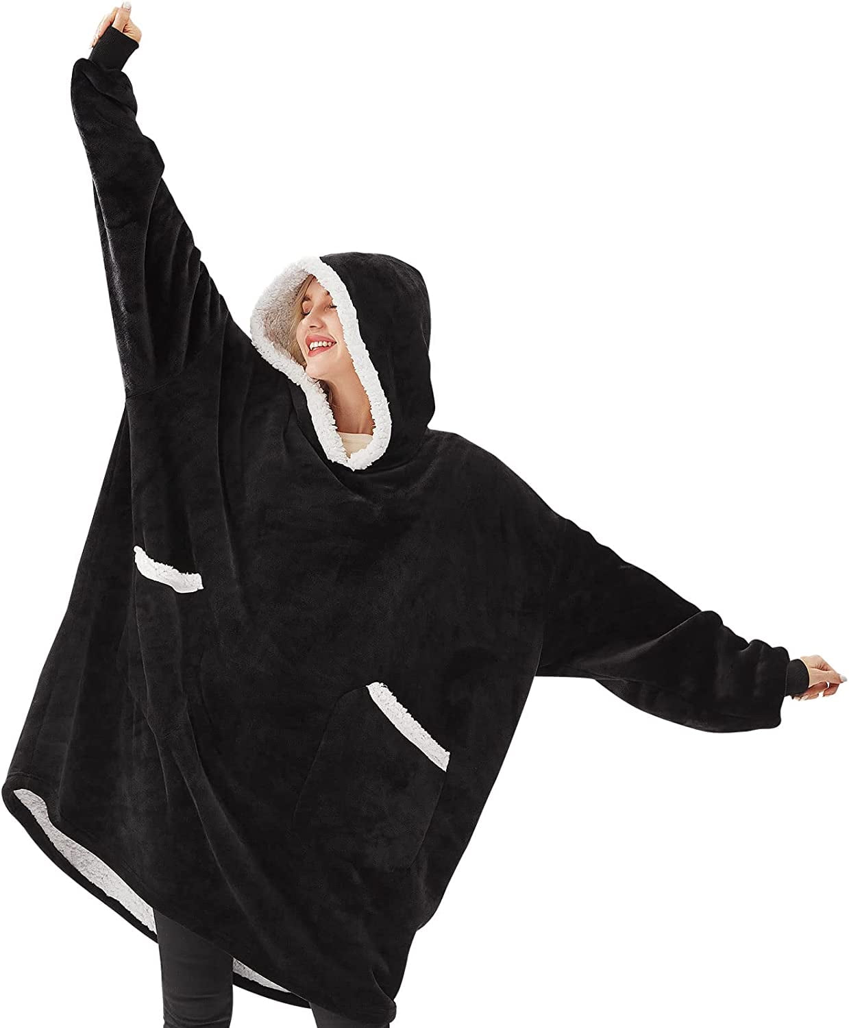 Oversized Wearable Blanket Hoodie Hooded Blankets for Women Men Adults Flannel Snuggy with Sleeves Walmart