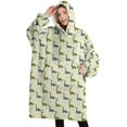 thumbnail image 1 of Oversized Wearable Blanket Hoodie,LightYellow Cartoon Dinosaurs Leaves Pattern Sherpa Blanket Hoodie with Super Pockets,Super Warm Fuzzy Pullover for Women & Men, 1 of 6