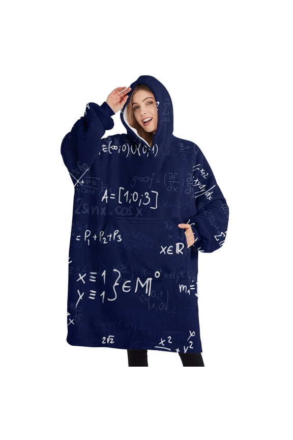 Oversized Wearable Blanket Hoodie,Math Equations Graphs Black Pattern Sherpa Blanket Hoodie with Super Pockets,Super Warm Fuzzy Pullover for Women & Men