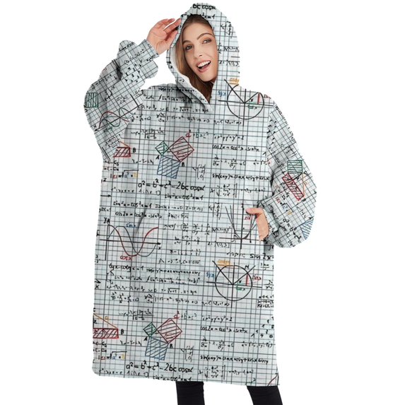 Oversized Wearable Blanket Hoodie,Math Equations Grid Formulas Pattern Sherpa Blanket Hoodie with Super Pockets,Super Warm Fuzzy Pullover for Women & Men