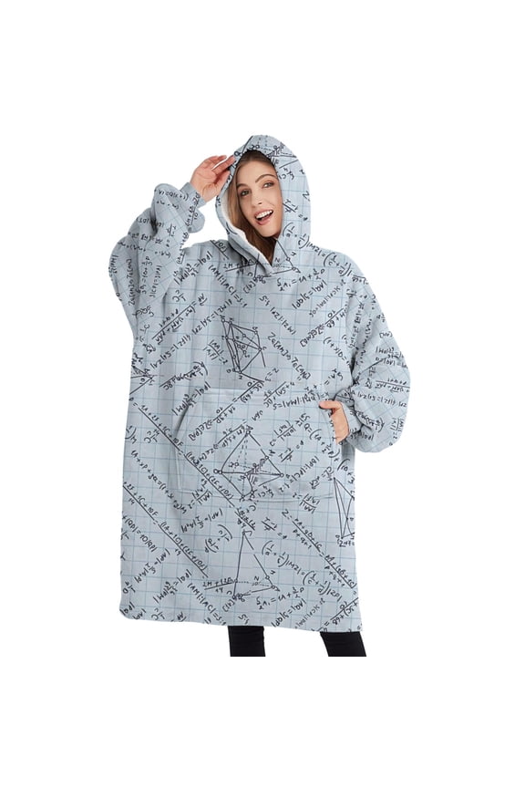 Oversized Wearable Blanket Hoodie,Math Equations Grid Notes Pattern Sherpa Blanket Hoodie with Super Pockets,Super Warm Fuzzy Pullover for Women & Men