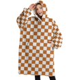 thumbnail image 1 of Oversized Wearable Blanket Hoodie,Orange and White Checkerboard Pattern Sherpa Blanket Hoodie with Super Pockets,Super Warm Fuzzy Pullover for Women & Men, 1 of 6