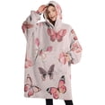 thumbnail image 1 of Oversized Wearable Blanket Hoodie,Pink Butterfly Pink Wings Pattern Sherpa Blanket Hoodie with Super Pockets,Super Warm Fuzzy Pullover for Women & Men, 1 of 6
