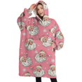 thumbnail image 1 of Oversized Wearable Blanket Hoodie,Pink Christmas Santa Pattern Sherpa Blanket Hoodie with Super Pockets,Super Warm Fuzzy Pullover for Women & Men, 1 of 6