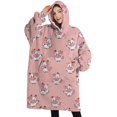 thumbnail image 1 of Oversized Wearable Blanket Hoodie,Pink Cow Heart Pattern Sherpa Blanket Hoodie with Super Pockets,Super Warm Fuzzy Pullover for Women & Men, 1 of 6