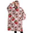 thumbnail image 1 of Oversized Wearable Blanket Hoodie,Pink Cow Strawberry Hat Pattern Sherpa Blanket Hoodie with Super Pockets,Super Warm Fuzzy Pullover for Women & Men, 1 of 6