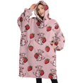 thumbnail image 1 of Oversized Wearable Blanket Hoodie,Pink Cow Strawberry Pattern Sherpa Blanket Hoodie with Super Pockets,Super Warm Fuzzy Pullover for Women & Men, 1 of 6