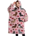 thumbnail image 1 of Oversized Wearable Blanket Hoodie,Pink Cute Dachshund Dog and Love Heart Sherpa Blanket Hoodie with Super Pockets,Super Warm Fuzzy Pullover for Women & Men, 1 of 6