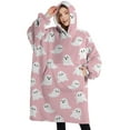 thumbnail image 1 of Oversized Wearable Blanket Hoodie,Pink Halloween Ghosts Sherpa Blanket Hoodie with Super Pockets,Super Warm Fuzzy Pullover for Women & Men, 1 of 6