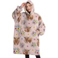 thumbnail image 1 of Oversized Wearable Blanket Hoodie,Pink Highland Cow Flower Pattern Sherpa Blanket Hoodie with Super Pockets,Super Warm Fuzzy Pullover for Women & Men, 1 of 6