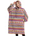thumbnail image 1 of Oversized Wearable Blanket Hoodie,Pink Striped Geometric Pattern Sherpa Blanket Hoodie with Super Pockets,Super Warm Fuzzy Pullover for Women & Men, 1 of 6