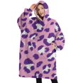thumbnail image 1 of Oversized Wearable Blanket Hoodie,Pink and Purple Of Leopard Print Sherpa Blanket Hoodie with Super Pockets,Super Warm Fuzzy Pullover for Women & Men, 1 of 6