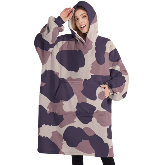 Oversized Wearable Blanket Hoodie,Pink and Purple Of Leopard Print Sherpa Blanket Hoodie with Super Pockets,Super Warm Fuzzy Pullover for Women & Men