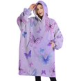 thumbnail image 1 of Oversized Wearable Blanket Hoodie,Purple Butterfly Pattern Sherpa Blanket Hoodie with Super Pockets,Super Warm Fuzzy Pullover for Women & Men, 1 of 6
