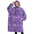 thumbnail image 1 of Oversized Wearable Blanket Hoodie,Purple Butterfly Pattern Sherpa Blanket Hoodie with Super Pockets,Super Warm Fuzzy Pullover for Women & Men, 1 of 6
