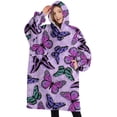 thumbnail image 1 of Oversized Wearable Blanket Hoodie,Purple Butterfly Pattern Sherpa Blanket Hoodie with Super Pockets,Super Warm Fuzzy Pullover for Women & Men, 1 of 6