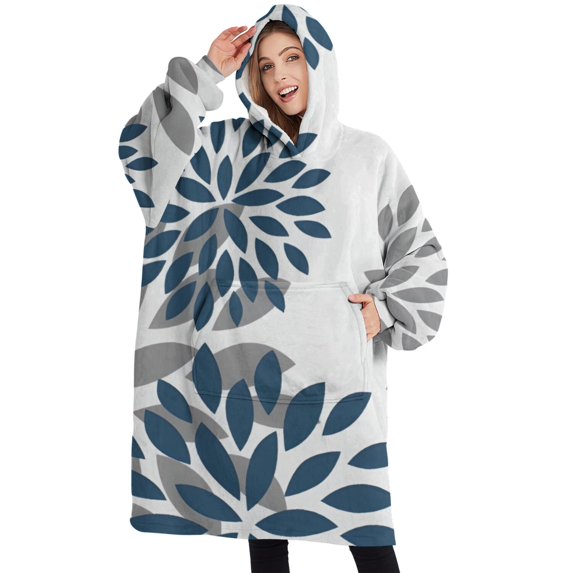 Oversized Wearable Blanket Hoodie,Purple Floral and Petal Pattern Sherpa Blanket Hoodie with Super Pockets,Super Warm Fuzzy Pullover for Women & Men