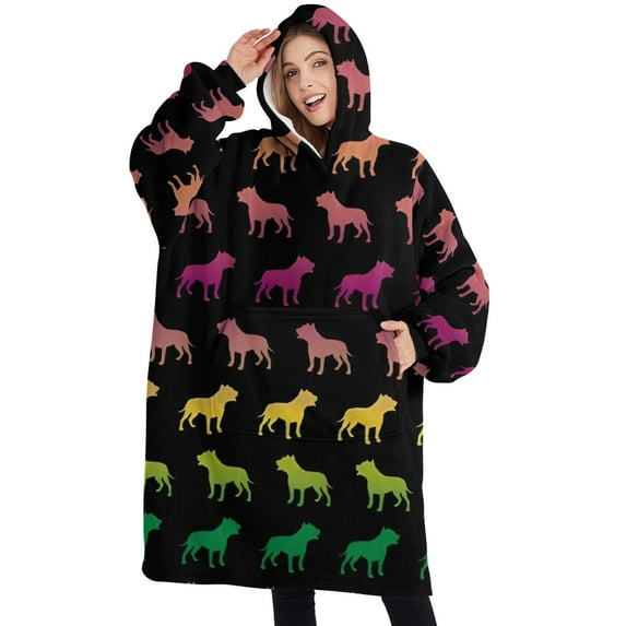 Oversized Wearable Blanket Hoodie,Rainbow Puppy Sherpa Blanket Hoodie with Super Pockets,Super Warm Fuzzy Pullover for Women & Men
