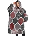 thumbnail image 1 of Oversized Wearable Blanket Hoodie,Red and Black Ethnic Geometric Pattern Sherpa Blanket Hoodie with Super Pockets,Super Warm Fuzzy Pullover for Women & Men, 1 of 6