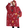 thumbnail image 1 of Oversized Wearable Blanket Hoodie,Red Christmas Candy Cane Pattern Sherpa Blanket Hoodie with Super Pockets,Super Warm Fuzzy Pullover for Women & Men, 1 of 6