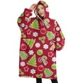 thumbnail image 1 of Oversized Wearable Blanket Hoodie,Red Christmas Decoration Pattern Sherpa Blanket Hoodie with Super Pockets,Super Warm Fuzzy Pullover for Women & Men, 1 of 6
