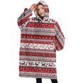 thumbnail image 1 of Oversized Wearable Blanket Hoodie,Red Christmas Folk Pattern Sherpa Blanket Hoodie with Super Pockets,Super Warm Fuzzy Pullover for Women & Men, 1 of 6