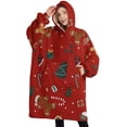 thumbnail image 1 of Oversized Wearable Blanket Hoodie,Red Christmas Gingerbread Man Pattern Sherpa Blanket Hoodie with Super Pockets,Super Warm Fuzzy Pullover for Women & Men, 1 of 6