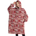 thumbnail image 1 of Oversized Wearable Blanket Hoodie,Red Christmas Patchwork Pattern Sherpa Blanket Hoodie with Super Pockets,Super Warm Fuzzy Pullover for Women & Men, 1 of 6