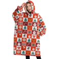thumbnail image 1 of Oversized Wearable Blanket Hoodie,Red Christmas Santa, Tree and Snowflake Pattern Sherpa Blanket Hoodie with Super Pockets,Super Warm Fuzzy Pullover for Women & Men, 1 of 6