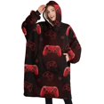 thumbnail image 1 of Oversized Wearable Blanket Hoodie,Red Controllers Games Icons Black Pattern Sherpa Blanket Hoodie with Super Pockets,Super Warm Fuzzy Pullover for Women & Men, 1 of 6