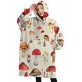thumbnail image 1 of Oversized Wearable Blanket Hoodie,Red Mushroom Floral Light Beige Pattern Sherpa Blanket Hoodie with Super Pockets,Super Warm Fuzzy Pullover for Women & Men, 1 of 6