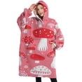 thumbnail image 1 of Oversized Wearable Blanket Hoodie,Red Mushroom Pattern Pink Pattern Sherpa Blanket Hoodie with Super Pockets,Super Warm Fuzzy Pullover for Women & Men, 1 of 6