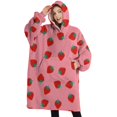 thumbnail image 1 of Oversized Wearable Blanket Hoodie,Red Strawberry Plants Fruit Pink Pattern Sherpa Blanket Hoodie with Super Pockets,Super Warm Fuzzy Pullover for Women & Men, 1 of 6