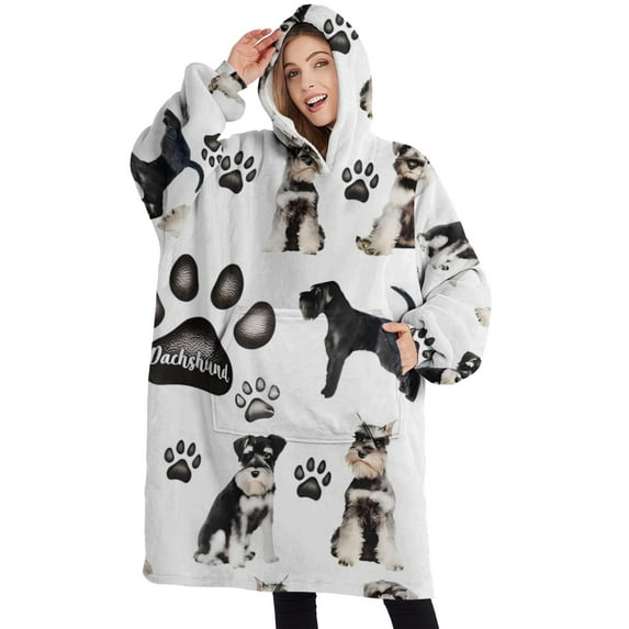 Oversized Wearable Blanket Hoodie,Schnauzer Dogs Sherpa Blanket Hoodie with Super Pockets,Super Warm Fuzzy Pullover for Women & Men