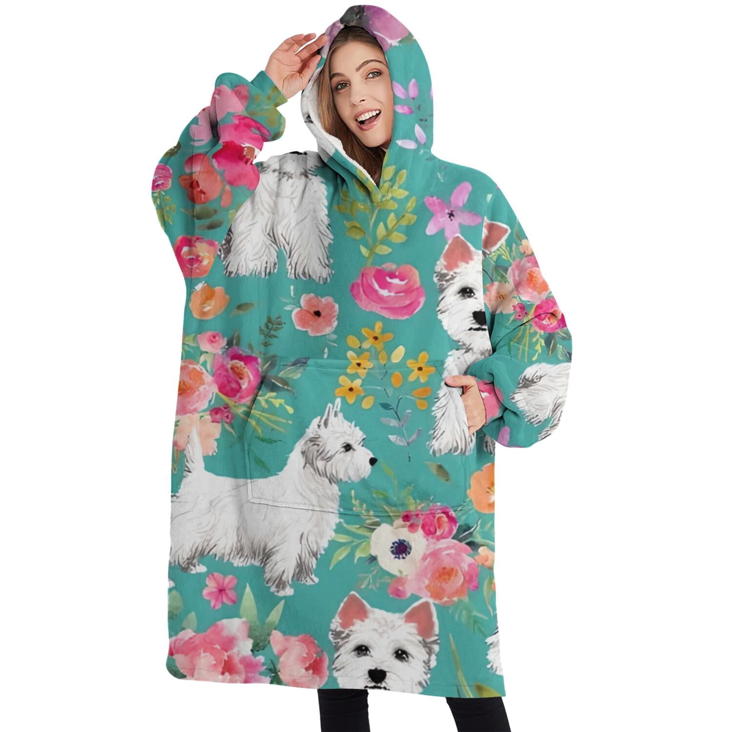 Oversized Wearable Blanket Hoodie,Schnauzer Dogs Sherpa Blanket Hoodie with Super Pockets,Super Warm Fuzzy Pullover for Women & Men