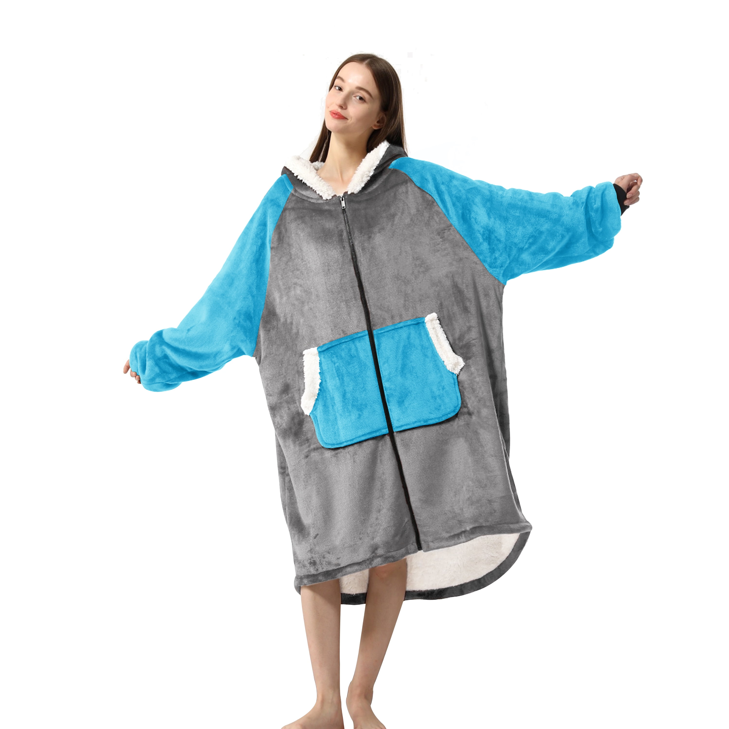 Oversized Wearable Blanket Hoodie, Sherpa Blanket Hoodie Sweatshirt for Adults Womens Men