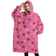 thumbnail image 1 of Oversized Wearable Blanket Hoodie,Strawberry Plants Fruit Flower Pink Pattern Sherpa Blanket Hoodie with Super Pockets,Super Warm Fuzzy Pullover for Women & Men, 1 of 6