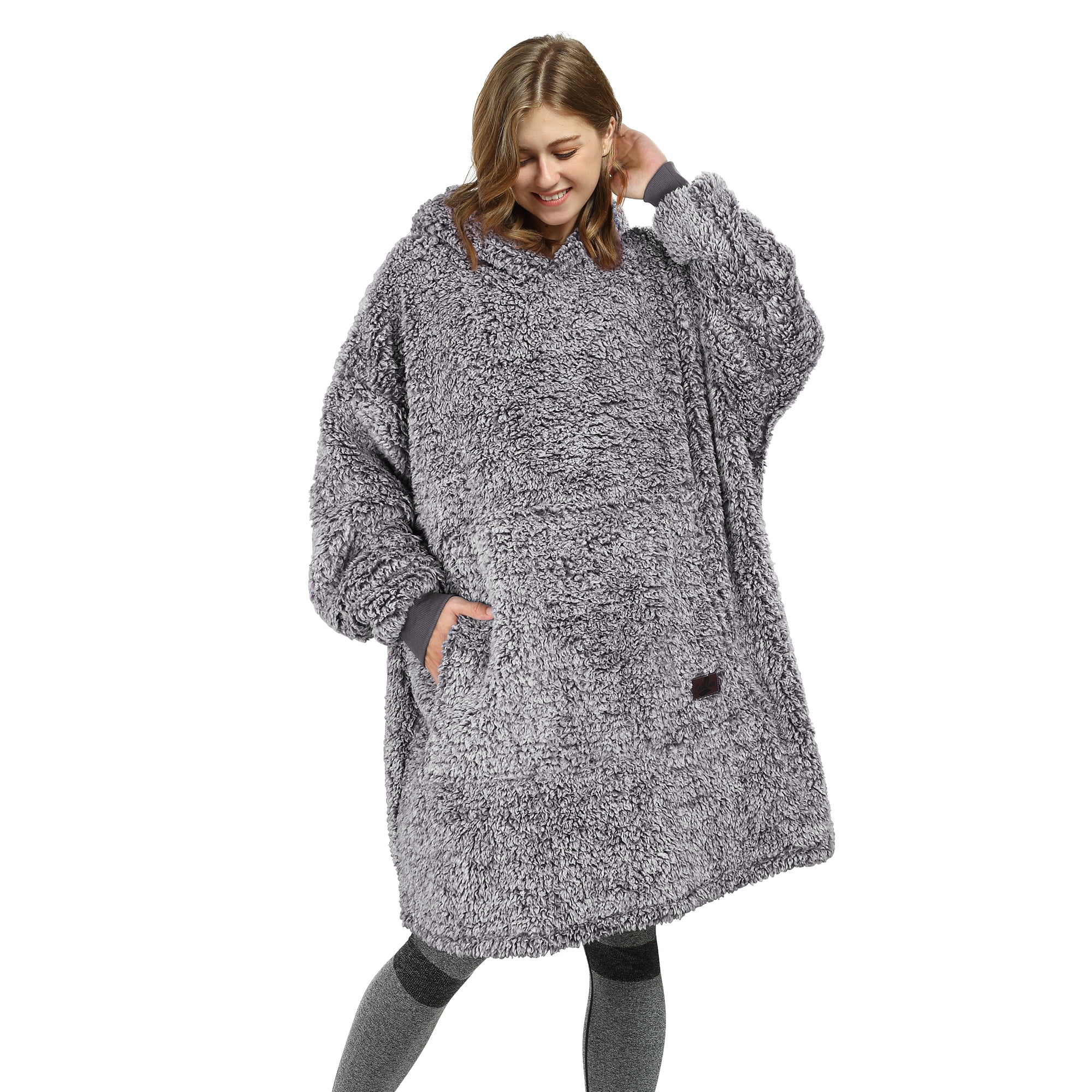 Catalonia Oversized Blanket Hoodie Sweatshirt, Wearable Sherpa Lounging Pullover for Adults Women Men