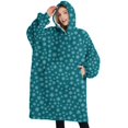 thumbnail image 1 of Oversized Wearable Blanket Hoodie,Teal Christmas Snowflake Pattern Sherpa Blanket Hoodie with Super Pockets,Super Warm Fuzzy Pullover for Women & Men, 1 of 6
