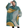 thumbnail image 1 of Oversized Wearable Blanket Hoodie,Teal Gold Wave Marble Pattern Sherpa Blanket Hoodie with Super Pockets,Super Warm Fuzzy Pullover for Women & Men, 1 of 6