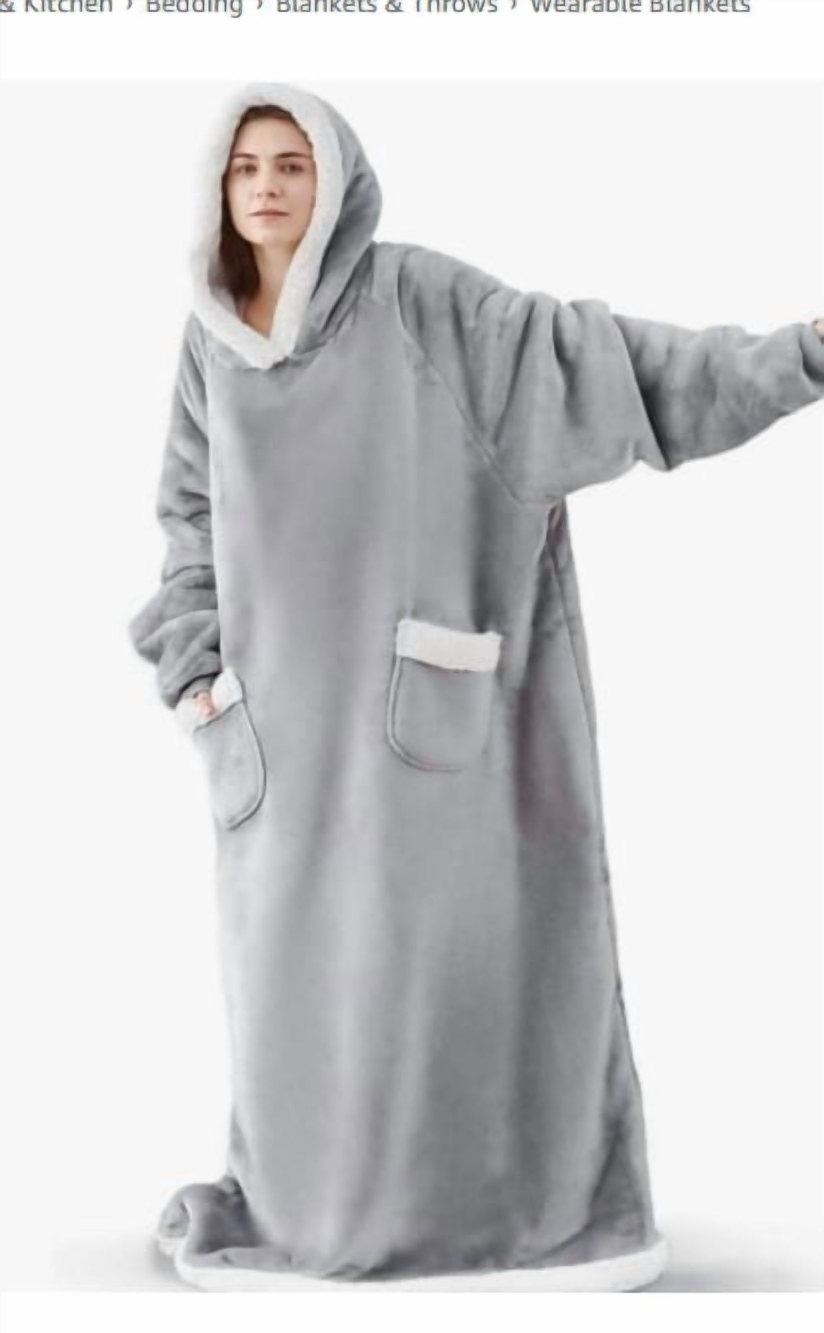 Oversized Wearable Blanket Hoodie, Warm Cozy Fall Winter Loungewear Robe with Hood for Adult, Outdoor Home Use