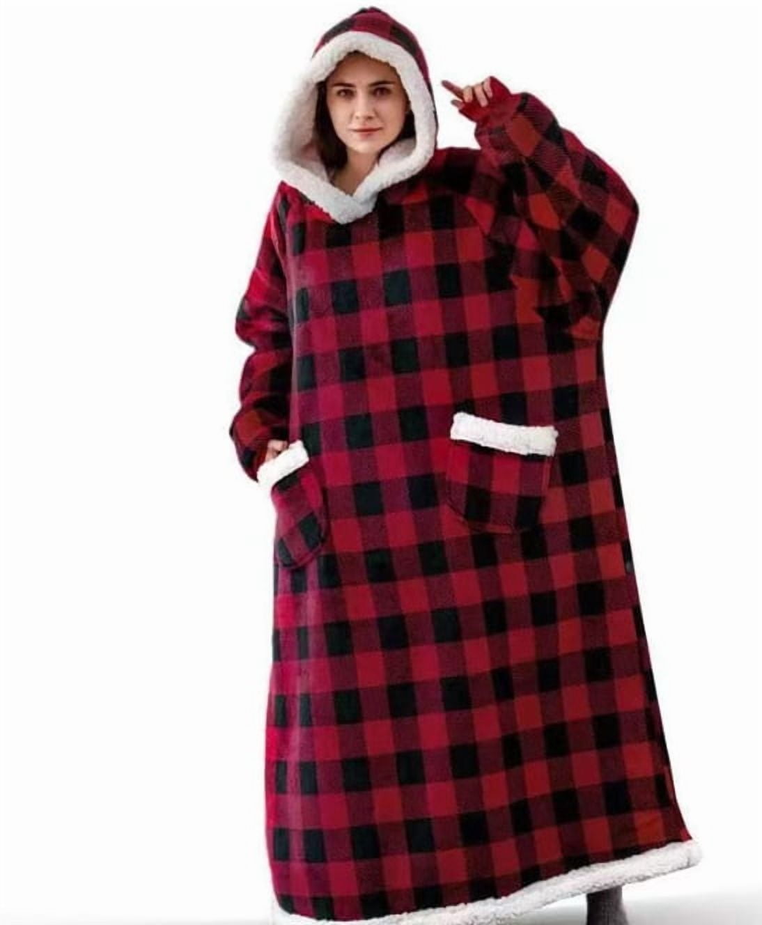 Oversized Wearable Blanket Hoodie, Warm Cozy Fall Winter Loungewear Robe with Hood for Adult, Outdoor Home Use