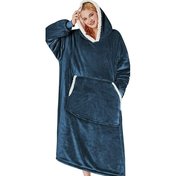 Oversized Wearable Blanket Hoodie, Warm Cozy Fall Winter Loungewear Robe with Hood for Adult, Outdoor Home Use